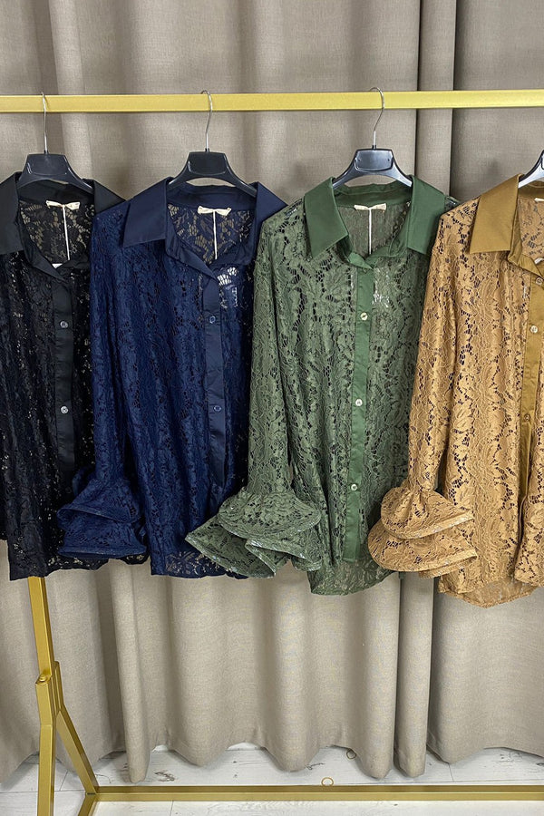 Jesryl Frill Sleeve Oversized Lace Shirt